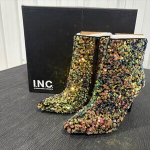 ✨ INC Reisa Gold Sequin Stiletto Booties – Brand New – Size 7.5
